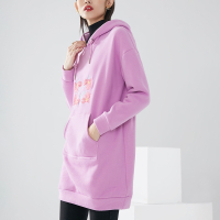 晚白2020冬季新品简约百搭休闲减龄连帽宽松中长款加绒卫衣外套女