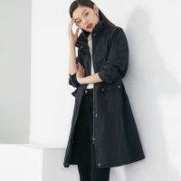 晚白2021春季新品休闲减龄连帽时尚百搭通勤纯色中长款风衣外套女