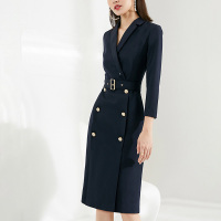 晚白2021春季新品时尚简约修身显瘦纯色高腰职业包臀裙连衣裙女