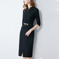 晚白2021春季新品修身显瘦通勤百搭高腰包臀裙职业典雅连衣裙女