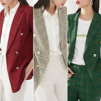 晚白2021春季新品个性职业英伦风格子修身百搭简约时尚西装外套女