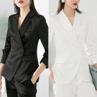 晚白2021春季新品时尚修身显瘦纯色百搭一粒扣百搭职业西装外套女