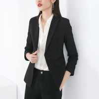 晚白2021春季新品简约通勤纯色修身显瘦时尚一粒扣百搭西装外套女