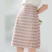 晚白2021春季新品时尚千鸟格印花高腰修身百搭小A半裙半身裙女