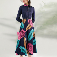 晚白2021春季新品单件修身高腰衬衫裙A字雪纺裙时尚连衣裙女