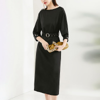 晚白2021春季新品时尚典雅修身高腰纯色包臀裙职业百搭连衣裙女