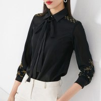 晚白2021春季新品时尚简约百搭翻领长袖常规款休闲上衣衬衫衬衣女