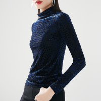 晚白2021春季新品时尚修身显瘦立领长袖百搭内搭打底衫丝绒衫女