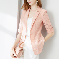 晚白2021春夏新品纯色修身显瘦一粒扣时尚简约蕾丝小西装外套女