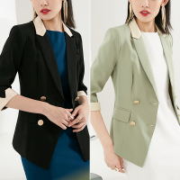 晚白2021春季新品时尚修身显瘦双排扣百搭通勤职业小西装外套女