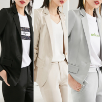 晚白2021春季新品通勤简约纯色修身显瘦一粒扣职业常规西装外套女