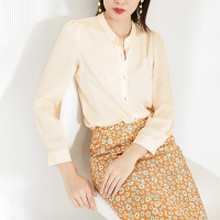 晚白2021春季新品简约时尚纯色立领长袖休闲百搭常规款衬衫衬衣女