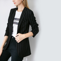 晚白2021春季新品时尚显瘦竖条纹修身通勤百搭职业外搭西装外套女