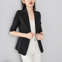 晚白2021秋季新品简约修身显瘦竖条纹通勤百搭职业小西装外套女