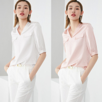 晚白2021秋季新品简约休闲纯色通勤V领中袖套头常规衬衫衬衣女