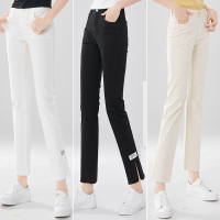 晚白2021秋季新品简约纯色高腰修身长裤通勤百搭休闲裤牛仔裤女