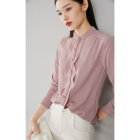 晚白2021秋季新品简约纯色立领长袖休闲百搭通勤淑女衬衫衬衣女