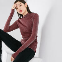 晚白2021秋季新品简约百搭立领长袖休闲通勤修身内搭打底衫T恤女