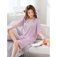 蓝旗BLUEG 女士薄款睡衣人棉短袖家居服 人棉套装FS1902粉色小狗