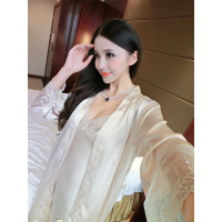 蓝旗BLUEG 性感吊带内衣仿真丝少女睡衣蕾丝家居服 两件套FS035香槟色