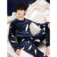 蓝旗BLUEG 男士套头藏青色羽毛法兰绒睡衣 FS1801M011