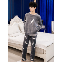 蓝旗BLUEG 男士套头灰色羽毛法兰绒睡衣 FS1801M013