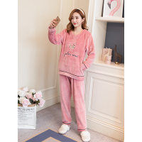 蓝旗BLUEG 女士套头豆沙玫瑰花法兰绒睡衣 FS1801W017