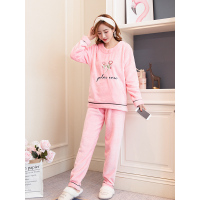 蓝旗BLUEG 女士套头豆沙色红玫瑰花法兰绒睡衣 FS1801W019