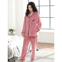 蓝旗BLUEG 女士法兰绒维密开衫豆沙色睡衣 FS1801W026