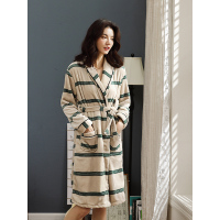 蓝旗BLUEG 女士法兰绒维密米色条纹睡袍睡袍 FS1801W051