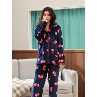 蓝旗BLUEG 女士法兰绒维密开衫蓝色双草莓睡衣 FS1801W072