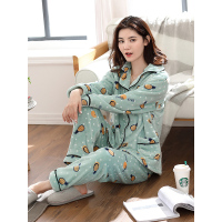 蓝旗BLUEG 女士法兰绒维密开衫绿色小草莓睡衣 FS1801W073