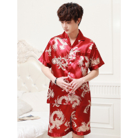 蓝旗 男士夏季短袖两件套冰丝薄款春秋大码情侣家居服维密双短印花套装