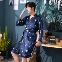 BLUEG冰丝睡衣男春夏季长袖开衫薄款韩版夏天男士仿真丝绸家居服