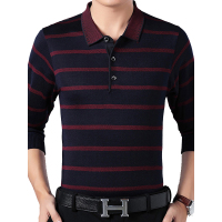春秋季男士休闲长袖条纹针织衫中年男士商务POLO衫