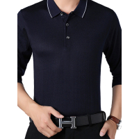 蓝旗BLUEG 春秋季男士纯色休闲长袖针织衫中年男士商务POLO衫