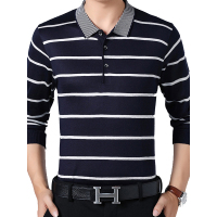 蓝旗BLUEG 春秋季男士休闲简约条纹针织衫中年男士商务POLO衫