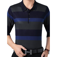 蓝旗(BLUEG) 春秋季男士休闲条纹针织衫中年男士商务POLO衫