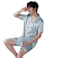 蓝旗(BLUEG) 冰丝睡衣男冬季仿真丝质男士丝绸短袖短裤羽毛家居服两件套装