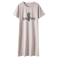 蓝旗/BLUEG 睡裙女春夏季纯棉长款性感大码条纹短袖薄款全棉家居服女士睡衣