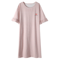 蓝旗/BLUEG 女士短袖睡裙睡衣夏薄款横条纹全棉连衣裙家居服中裙
