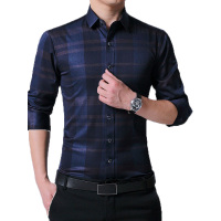 蓝旗(BLUEG)休闲时尚长袖衬衫男士韩版潮流帅气格子春夏休闲衬衣