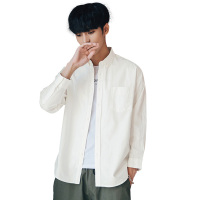 蓝旗(BLUEG)衬衫男长袖纯棉衬衣男春季纯色文艺休闲港风白衬衫外套潮