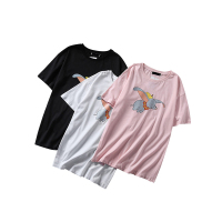 蓝旗/BLUEG 2019夏季纯棉t桖女短袖小飞象休闲宽松韩版潮流女上衣