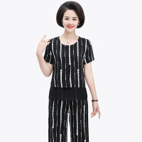 蓝旗(BLUEG)妈妈夏装短袖t恤套装40-50岁中年女洋气上衣两件套