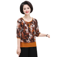 蓝旗(BLUEG)妈妈装中年女夏装洋气雪纺衫40-50岁小衫中年t恤女