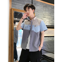 蓝旗/BLUEG衬衫男韩版潮流工装帅气短袖很仙的衬衣夏季宽松外套