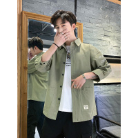 蓝旗(BLUEG)工装七分短袖衬衫男韩版潮流寸衣港风上衣服