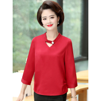 蓝旗妈妈夏装上衣洋气薄款七分袖中袖雪纺小衫40-50岁中年遮肚子衣服