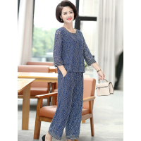 蓝旗(BLUEG) 秋季新款妈妈装洋气高贵中老年女装长袖套装 9280